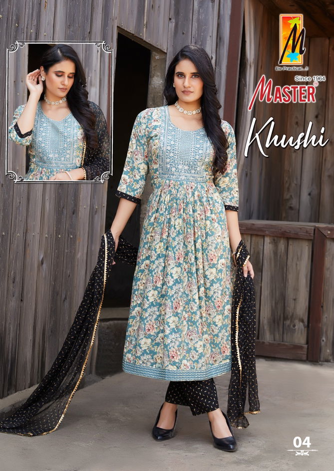 Khushi By Master Naira Cut Rayon Printed Kurti With Bottom Dupatta Wholesalers In Delhi
